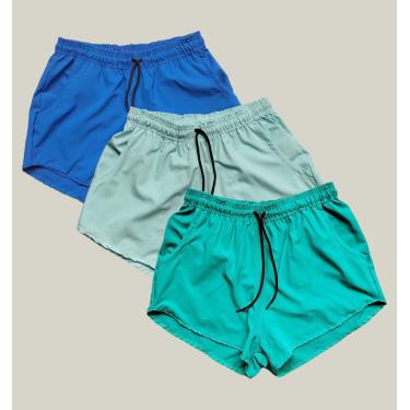 Imagem de Kit 3 Shorts Praia Feminino Elastano Premium WSS Azul Verde e Verde Água