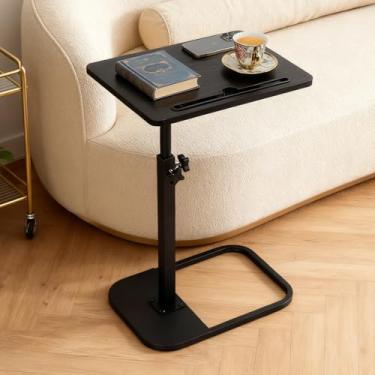 Imagem de jessie Bandeja de TV, bandeja ajustável para sofá, mesa de canto giratória de 360° em forma de C com compartimento para telefone e tablet para sala de estar, sofá, cabeceira, banheiro (preto)