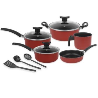 Imagem de Conjunto de panelas de 8 peças, inclui tampas e espátulas antiaderentes (Vermelho)