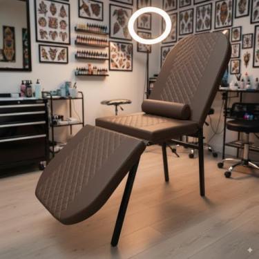 Imagem de Maca Fixa 3 Posições Reclinável Tatuagem Estética Massagem Compact Diamante (Marrom)