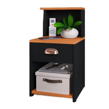 Imagem de Criadomudo para Quarto, Kit 2un Ou 1un Mesa de Cabeceira com Gaveta Puxador Concha E Prateleira(1UN CLÉO PRETO/CINA)