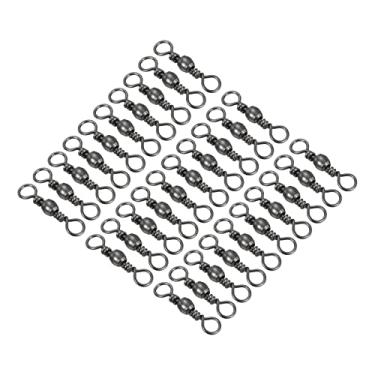 Imagem de Barril de pesca giratório, 50 peças 51,7 kg aço carbono sólido anel terminal tackle, preto