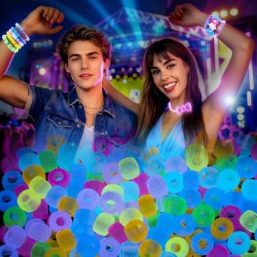 Imagem de Contas de pônei que brilham no escuro para fazer pulseiras, contas de plástico neon luminosas multicoloridas para trança de cabelo, artesanato DIY, Kandi e chaveiros para meninas suprimentos de festa