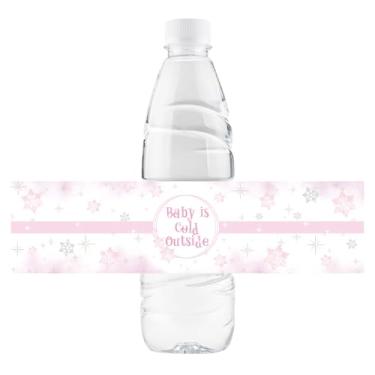 Imagem de 32 peças de etiquetas para garrafas de água do lado de fora, adesivos de floco de neve para chá de bebê, embalagens de floco de neve de inverno para revelação de gênero de Natal, decoração de festa