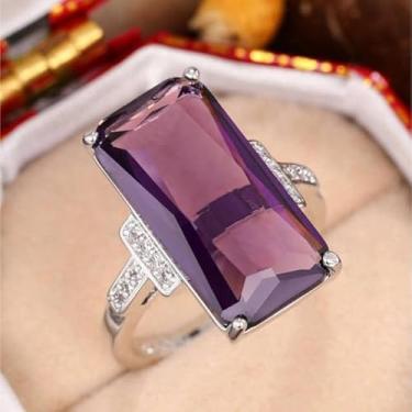 Imagem de Anel de declaração de topázio roxo com zircônia cúbica micropavimentada, joia elegante para mulheres, tamanhos 6-10, One Size, Cobre, Zircão