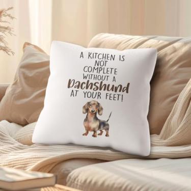 Imagem de Capas de almofada engraçadas de dachshund 45,7 x 45,7 cm, presentes para amantes de dachshund, uma cozinha não completa, capas de travesseiro engraçadas para cachorro Wiener para casa, quarto, sala de