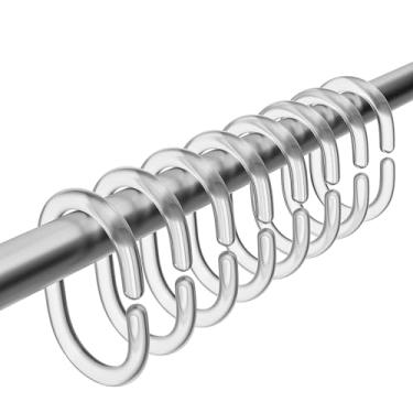 Imagem de 48 anéis de cortina de chuveiro, ganchos de cortina de chuveiro transparentes de plástico, anéis em forma de C, gancho para cortina de chuveiro, varão, janela de banheiro