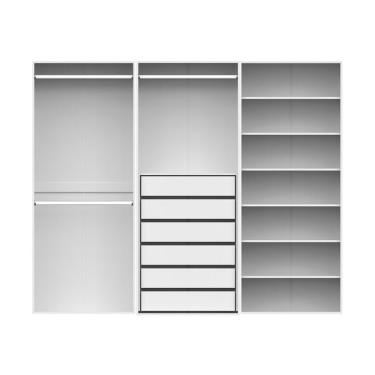 Imagem de Guarda-Roupa Modulado com 3 Cabideiros e 6 Prateleiras New Tuyo 6 Gavetas Branco 270 cm