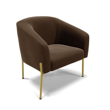 Imagem de Cadeira Sala De Jantar Pé De Ferro Dourado Stella Suede D03 - D\'rossi Cor Marrom