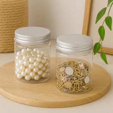 Imagem de Frasco de plástico PET transparente com tampa de alumínio, recipiente de armazenamento vazio com forro de vedação, garrafa de rosca reutilizável para contas, especiarias, artesanato, doces, creme