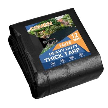 Imagem de CSMEN Lona Heay Duty impermeável 4,3 x 5,5 m, lonas pretas capa de lona de plástico para cobertura ao ar livre, chuva de emergência, telhado, piscina, barco, acampamento - multiuso com 12 mm de
