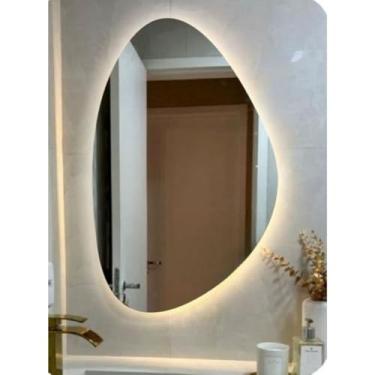 Imagem de Espelho Banheiro, Espelho OrgâNico Com Led Decorativo,Ideal Para Decorar Salas de Estar e Quartos(Luz Quente (com fio),50x70)