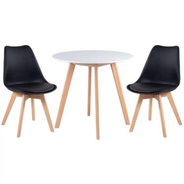 Imagem de Kit - Mesa De Jantar Leda 90 Cm Branco + 2 Cadeiras Estofadas Leda Preto