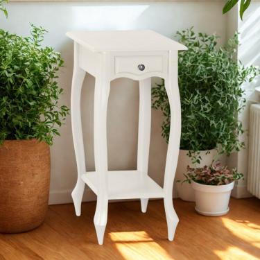 Imagem de Mesa De Apoio Com Gaveta Falsa E Pé Luiz Xv - Branco Laca