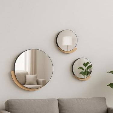 Imagem de Kit 3 Espelhos Decorativos de Parede Sala Redondos Modernos em MDF com Fita Dupla Face