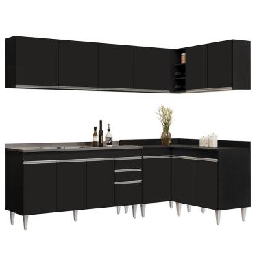 Imagem de Armário De Cozinha Modulado De Canto 6 Peças Cp33 Com Pia Inox Preto - Lumil