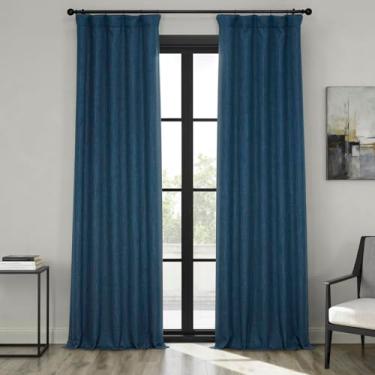 Imagem de HPD Half Price Drapes Cortinas texturizadas de linho sintético para quarto de 213 cm de comprimento (1 painel), 127 cm L x 213 cm C Cortinas para sala de estar, decoração de casa, índigo