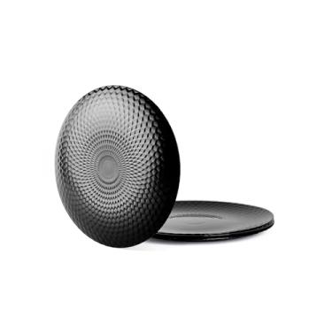 Imagem de LaGlint Conjunto de 6 pratos de jantar de 26,7 cm, de vidro opala leve e durável, preto geométrico, facetado, pode ser lavado na lava-louças e no micro-ondas