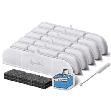 Imagem de DownyPaws 6 pacotes de filtros de substituição para fonte de água operada por bateria DPWFP6, com 1 esponja de limpeza e 1 escova, conjunto de filtros de substituição de 3 meses