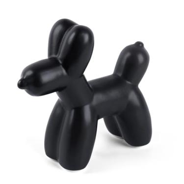 Imagem de Notakia Linda estátua de cachorro de balão preto de cerâmica artesanato sala de estar decorações de mesa, ornamento de estátua de animal de cerâmica moderna feita à mão com detalhes para decoração de