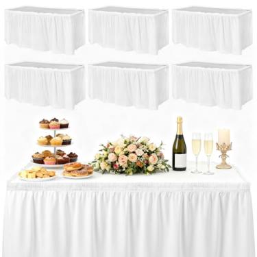 Imagem de YBEATY Pacote com 6 saias de mesa de plástico 73,7 cm x 4,3 m toalha de mesa descartável plissada com babados reutilizável capa de mesa à prova de manchas para mesas redondas retangulares chá de
