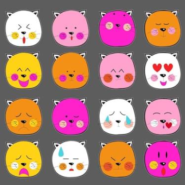 Imagem de Adesivo Kawai Fofo para Crianças - Decoração de Parede e Cadernos com Estilo Pop e Emojis de Gato 30x30cm