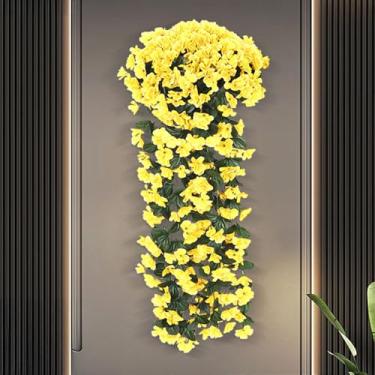 Imagem de 85 cm Flor Violeta Artificial Planta Falsa Hera DIY Interior Exterior Parede Casamentos Pátios Varandas Decoração (Amarelo)