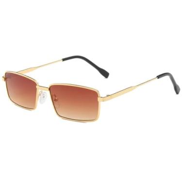 Imagem de JRLLFD Óculos de sol com armação de metal, moda vintage, luxo, para dirigir, UV400 (chá dourado)