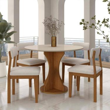 Imagem de Mesa Redonda Cosença Com 4 Cadeiras Estofadas Fre/off/bouclé Off - M.a
