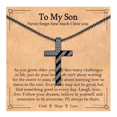 Imagem de EPIRORA Presentes para filho da mamãe papai-55 cm de aço inoxidável com pingente de cruz da bandeira americana para homens e meninos, joias patrióticas cristãs religiosas, confirmação de Natal
