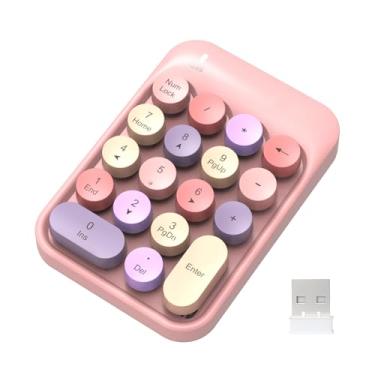 Imagem de Teclado numérico sem fio, 18 teclas com mini teclado numérico silencioso portátil de 2,4 G, receptor USB, extensões de teclado de contabilidade financeira para laptop, desktop, PC Pro (mistura rosa)