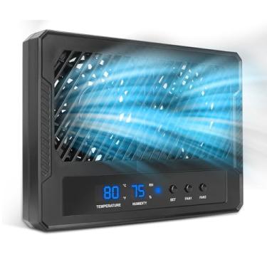 Imagem de Ventilador de ventilação dupla para répteis com sensor de umidade e alarme de alta temperatura, desumidificador de ventilador para gabinete de répteis, adequado para ambientes úmidos, floresta