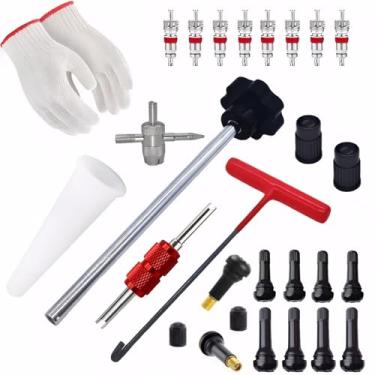 Imagem de Kit de ferramentas de substituição de haste de válvula e remoção de núcleo, ferramenta de instalação de haste de válvula de pneu sem remoção de pneu, tampas de haste de válvula 2 em 1 e chave de