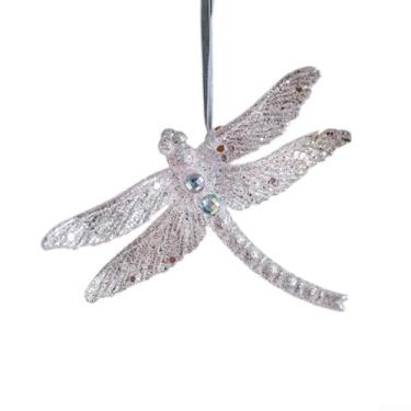 Imagem de Enfeite de árvore de Natal de floco de neve de sino rosa com glitter de plástico com acabamento brilhante e laço para pendurar para decoração festiva de férias em guirlandas ou galhos, design leve