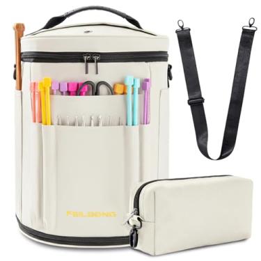 Imagem de FEILOONG Bolsa de armazenamento de fios, organizador expansível de tricô e crochê, branco