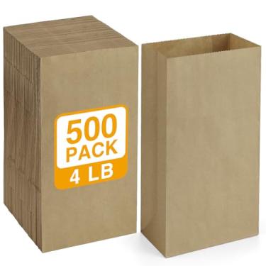 Imagem de BagDream Pacote com 500 lancheiras padrão nº 4, sacos de almoço de papel kraft marrom natural a granel para lanches, sanduíches, artesanato, sacos de papel de lembrancinha de festa, capacidade de 1,8