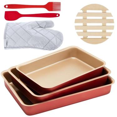 Imagem de Assadeira 3 Pçs + Luva + Pincel + Espátula + Descanso Panela