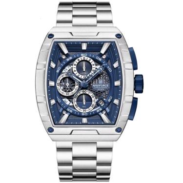 Imagem de Relógio De Quartzo Masculino Moda Tonneau Aço Inoxidável À Prova Da Água Azul