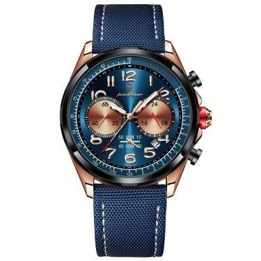 Imagem de Relógio Masculino Quartzo Com Cronógrafo á Prova D'agua Com Pulseira Em Nylon Azul Dourado