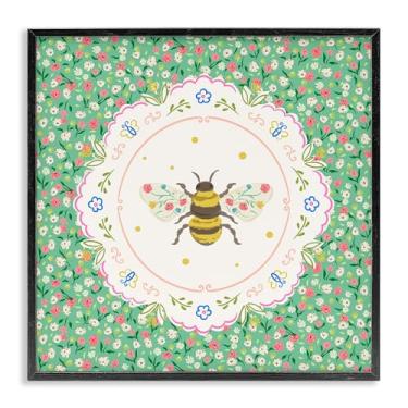 Imagem de Stupell Industries Spring Bee Delicate Florals Gray Framed Giclee Art, design by Angela Steahling, 17 x 17