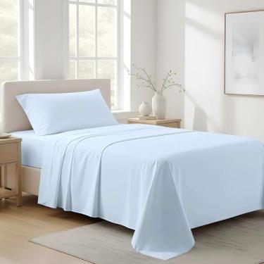 Imagem de Ashton Sheets Lençóis de solteiro 100% algodão orgânico – Conjunto de lençóis de tecido percal com 3 peças de algodão orgânico, macio, refrescante, fresco e respirável, 40,6 cm com bolso profundo de