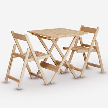 Imagem de Conjunto De Mesa 70x70 E 02 Cadeiras Dobráveis Em Eucalipto Sem Pintura
