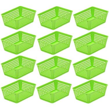 Imagem de Cesta de armazenamento colorida de plástico Ybmhome para gaveta de escritório, prateleira, gavetas de lixo para casa, despensa de cozinha ou bancada – Bandejas para escritórios e salas de aula, Verde, 12