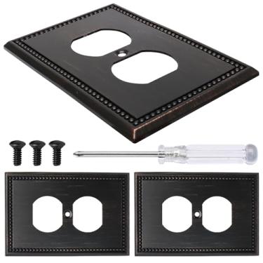 Imagem de LifCratms Pacote com 3 capas de tomada duplex bronze envelhecido, placas decorativas de parede de pérolas de metal para interruptor de luz de receptáculo