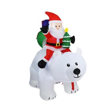 Imagem de Nishiyuenyi Papai Noel inflável de Natal montado em um urso com cabeça que balança, 180 cm de altura, decoração de festa, enfeite de Natal para porta de entrada.