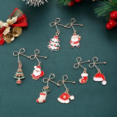 Imagem de Brincos de Natal para mulheres, laço vazado, Papai Noel, roupas de Natal, acessórios de bijuteria, 2inch, Cobre, Sem pedra preciosa
