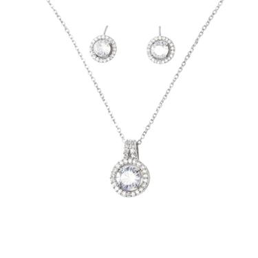 Imagem de AZFEIYA Colar e brincos de strass de cristal de zircônia cúbica redonda clássica elegante joia de noiva presente de casamento para noivas e damas de honra, adjustable, Metal, Zircônia cúbica