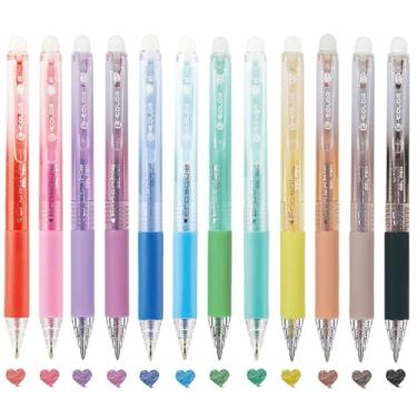 Imagem de MOZXIRZ 12 canetas coloridas retráteis apagáveis, lindas canetas coloridas com glitter de 0,7 mm, ponta lisa, para desenho, caneta de gel apagável para mulheres, meninas, homens, meninos, escritório