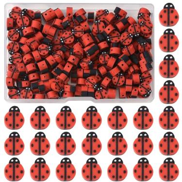 Imagem de MakemadeDIY 200 contas de argila de polímero de joaninha para fazer pulseiras, contas espaçadoras de joaninha vermelha laranja feitas à mão para joias, colares, brincos, chaveiros, artesanato