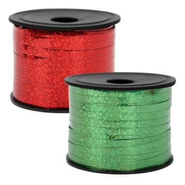 Imagem de DOVORSY Fita de ondulação a laser, 2 rolos de 100 metros, fita ondulada de 5 mm de largura para decorações de Natal, embrulho de presente, decorações de festa, corda de balão, artesanato, fita de